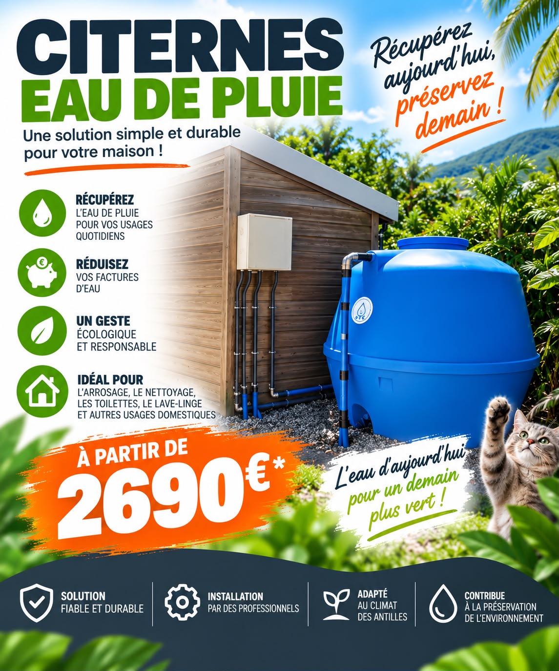 Citerne à eau de pluie Martinique à partir de 2690€ : une solution simple et durable